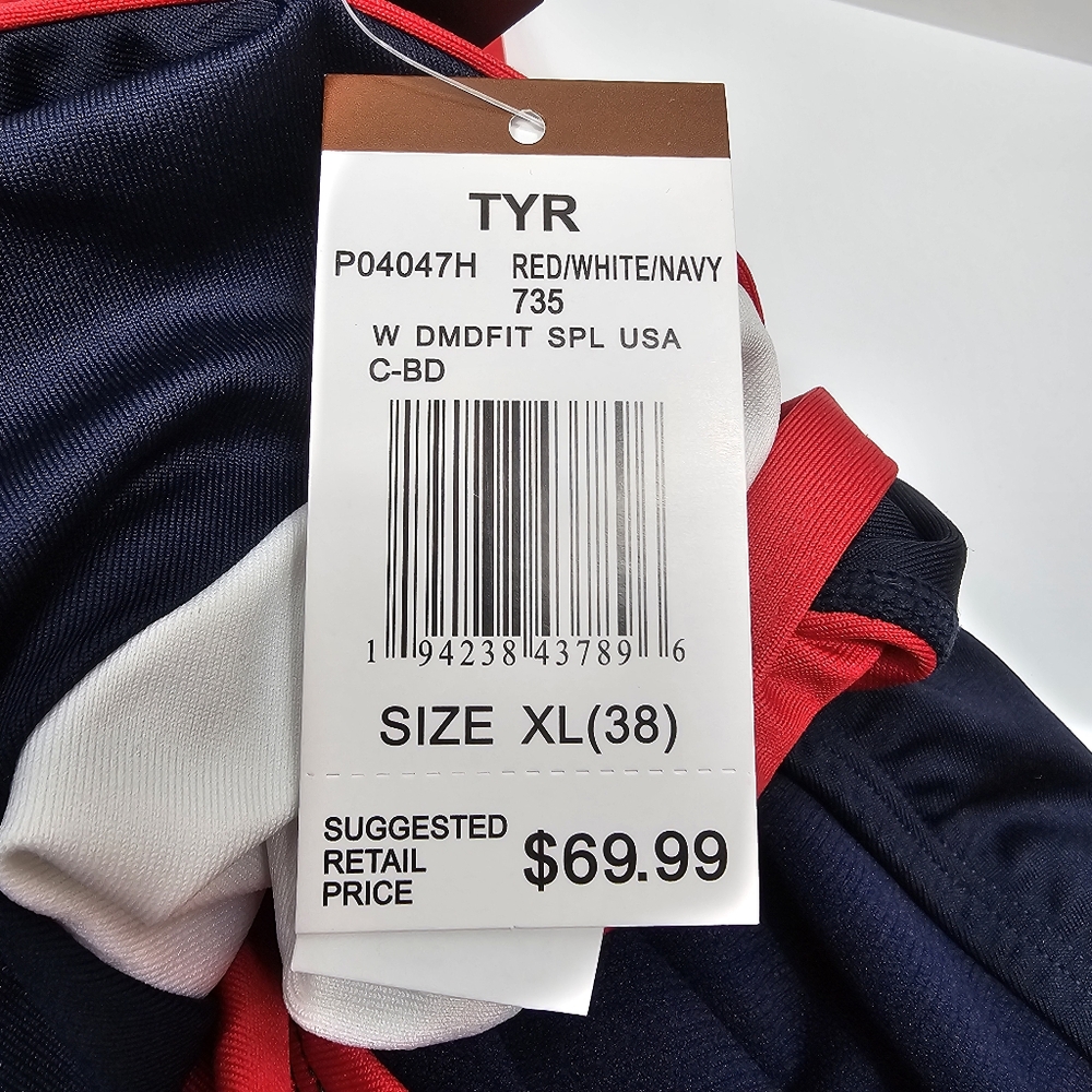 NWT TYR Durafast Elite Diamondfit One Piece Swimsuit Navy Red XL Keyhole Back - Picture 11 of 12